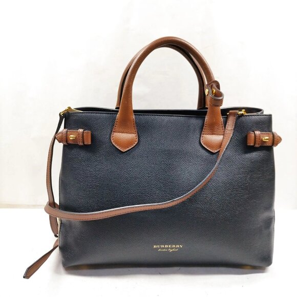 Burberry Banner Black Leather Tote Bag mon750-101425 - Picture 1 of 16
